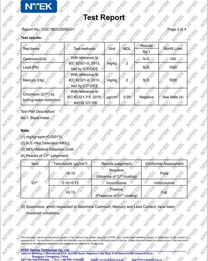 Lens Cone RoHS Certificate 1